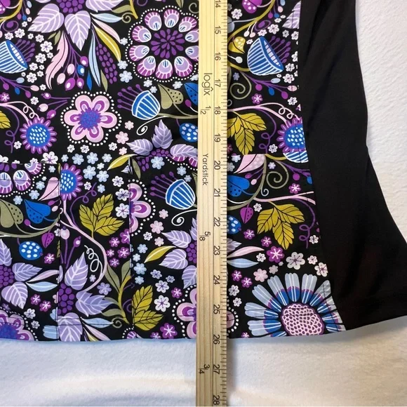 Green Town Scrub Top Purple Black Floral Size Small Medical - Picture 7 of 7
